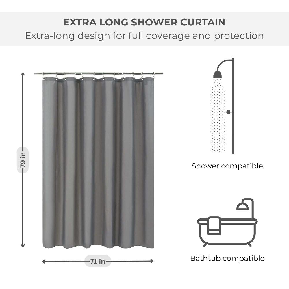 Evideco Gray Extra Long Waterproof Shower Curtain Liner 71×79 Inches Shower Accessories Shower Curtains