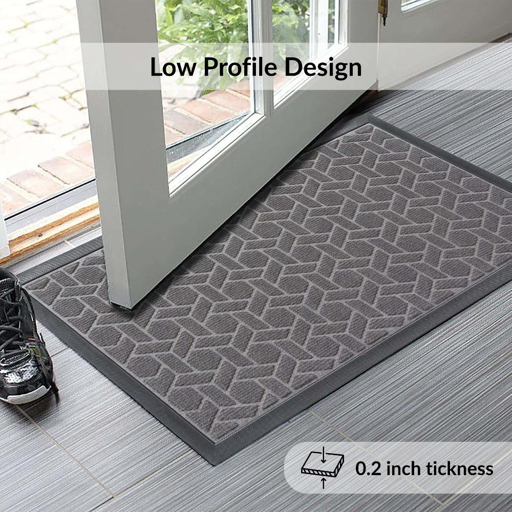 Evideco Gray Heavy-Duty Dirt-Trapping Rubber Doormat With Raised Geometric Pattern Home Accessories Door Mats Outdoor