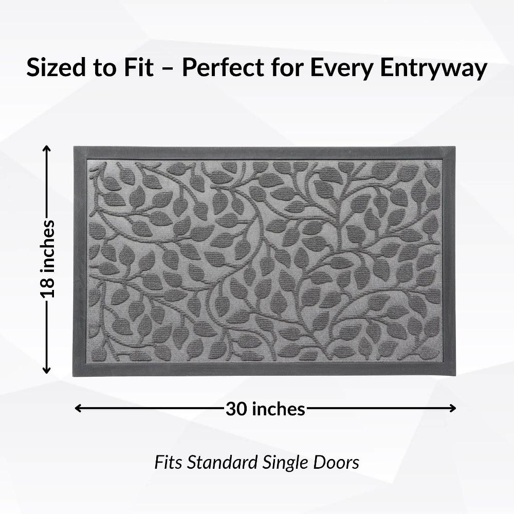 Evideco Gray Heavy-Duty Dirt-Trapping Rubber Doormat With Raised Leaf Pattern Home Accessories Door Mats Outdoor