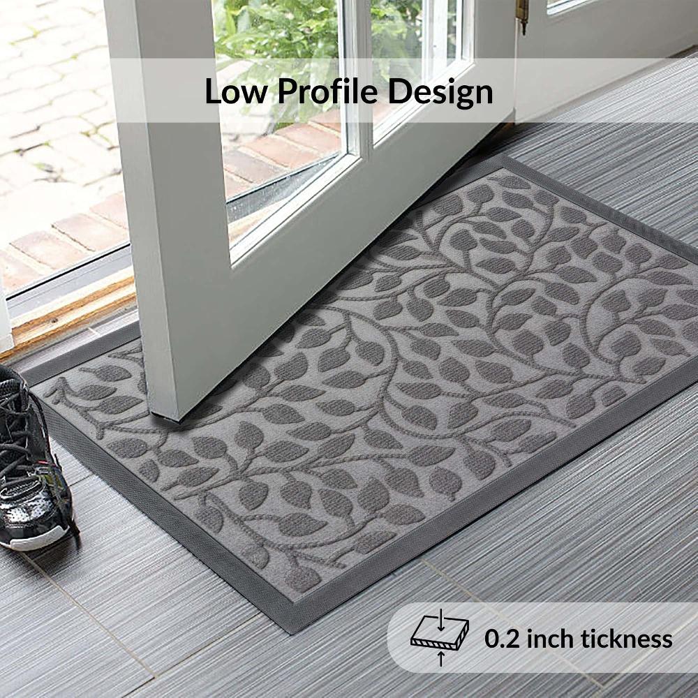 Evideco Gray Heavy-Duty Dirt-Trapping Rubber Doormat With Raised Leaf Pattern Home Accessories Door Mats Outdoor