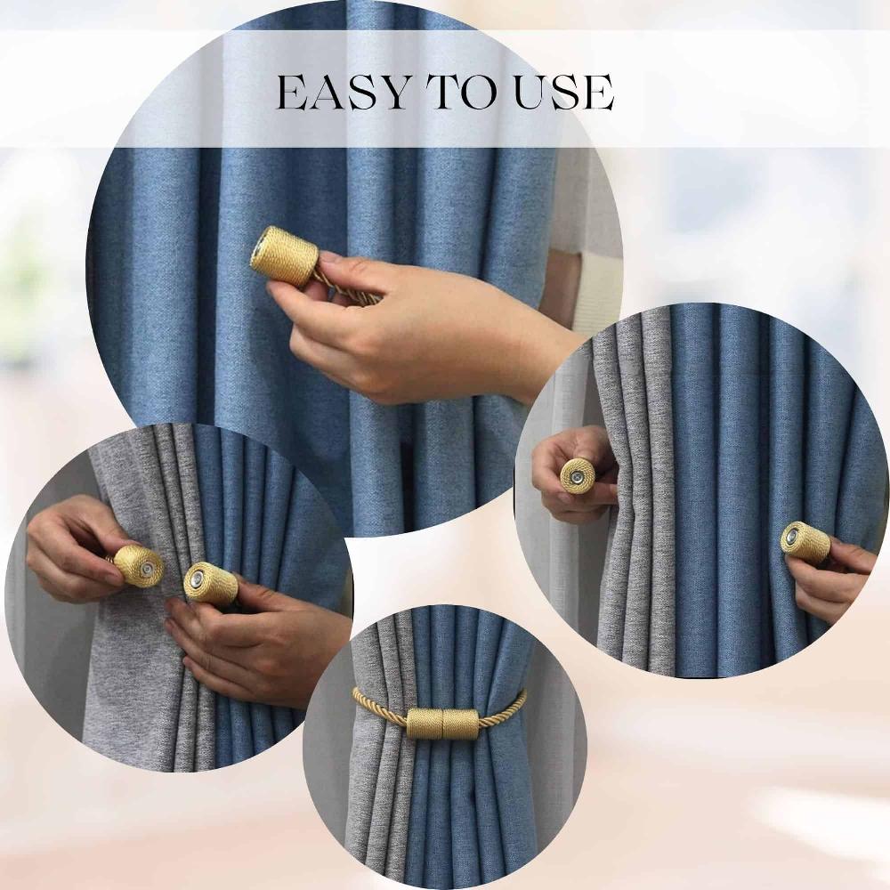 Evideco Gray Magnetic Curtain Tieback – Double Braided Cord With Wooden Tips Home Accessories Tie Backs & Magnets Textile Tiebacks
