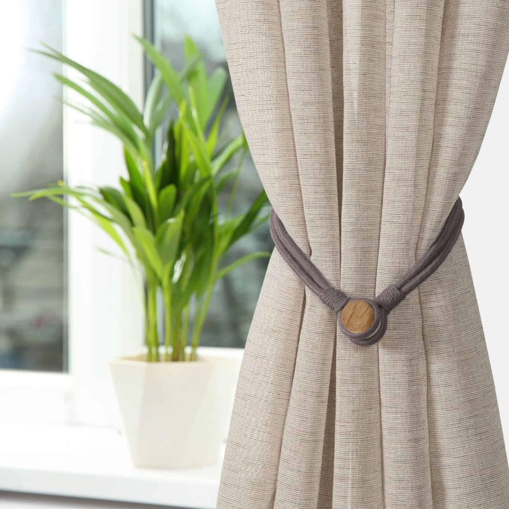 Evideco Gray Magnetic Curtain Tieback – Double Braided Cord With Wooden Tips Home Accessories Tie Backs & Magnets Textile Tiebacks
