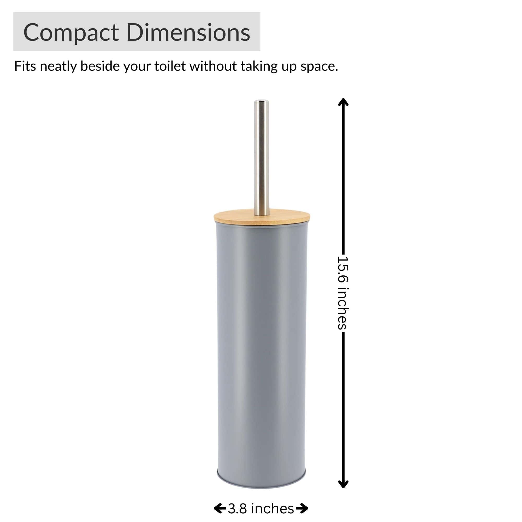 Evideco Gray Metal Toilet Brush And Holder Set With Bamboo Lid Toilet Seats & Accessories Toilet Brushes