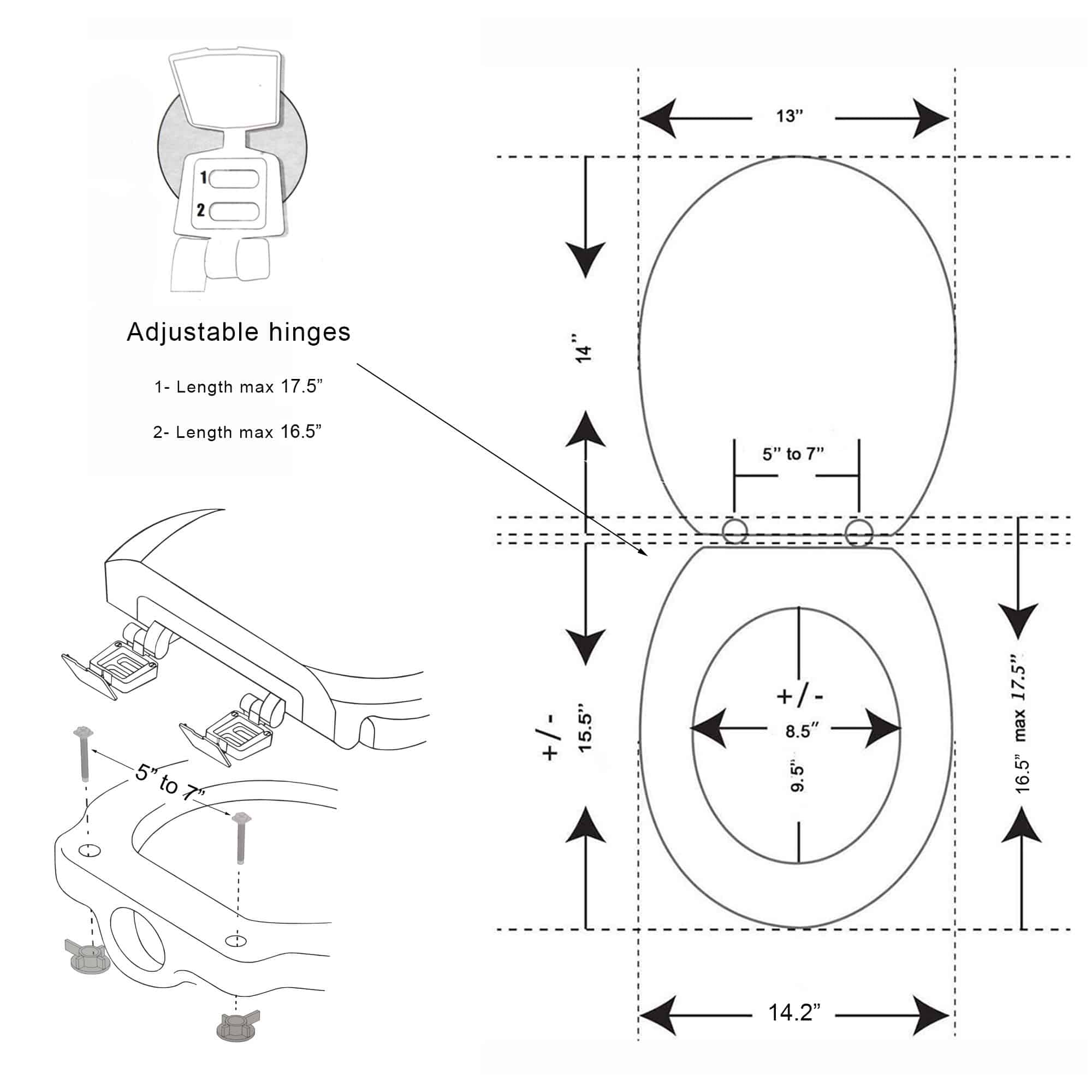 Evideco Gray Round Molded Wood Toilet Seat 17 Inches Toilet Seats & Accessories Toilet Seats Toilet Seats Design & Solid