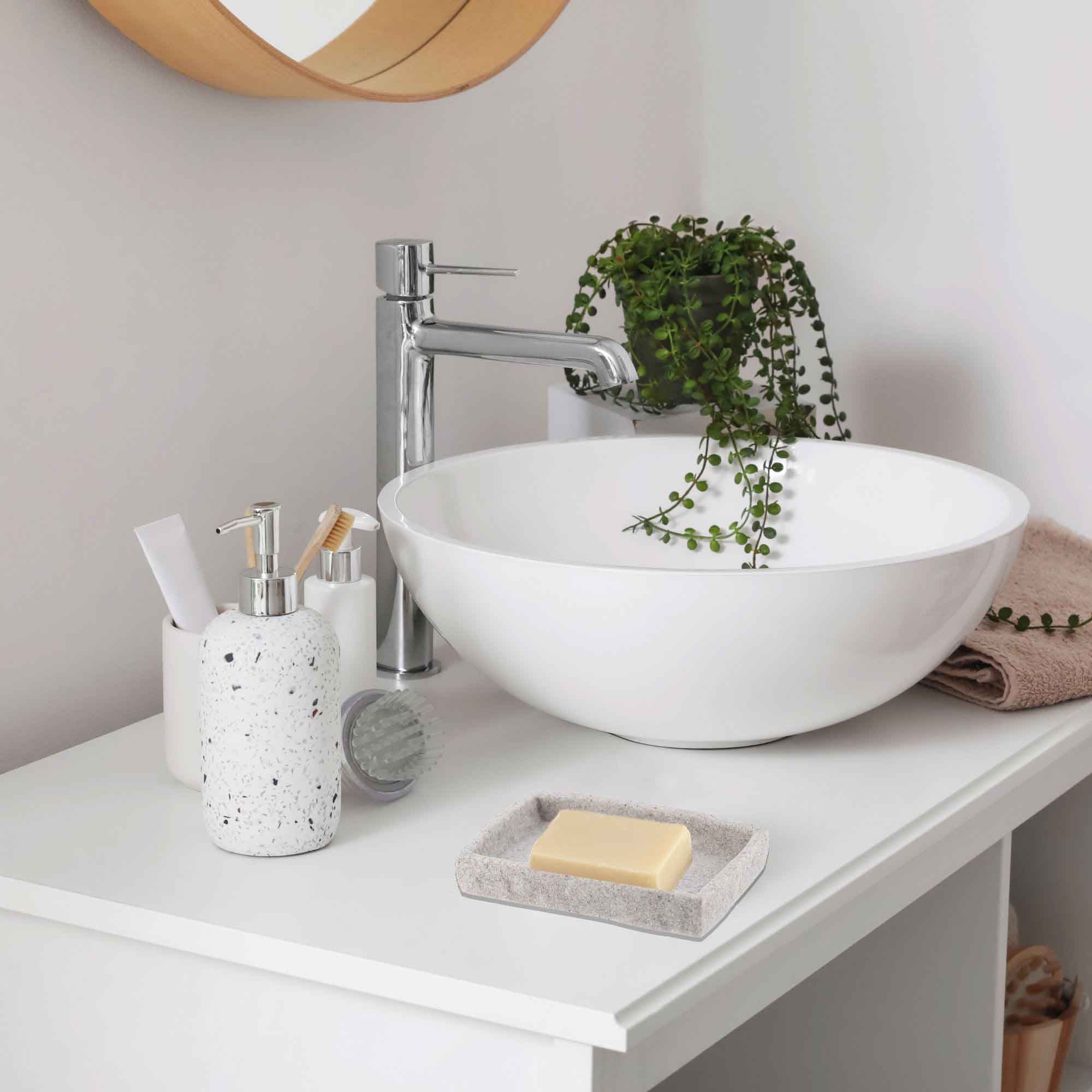 Evideco Gray Stone Effect Soap Dish Holder Cup Dispenser Tray Bathroom Accessories Soap Dishes