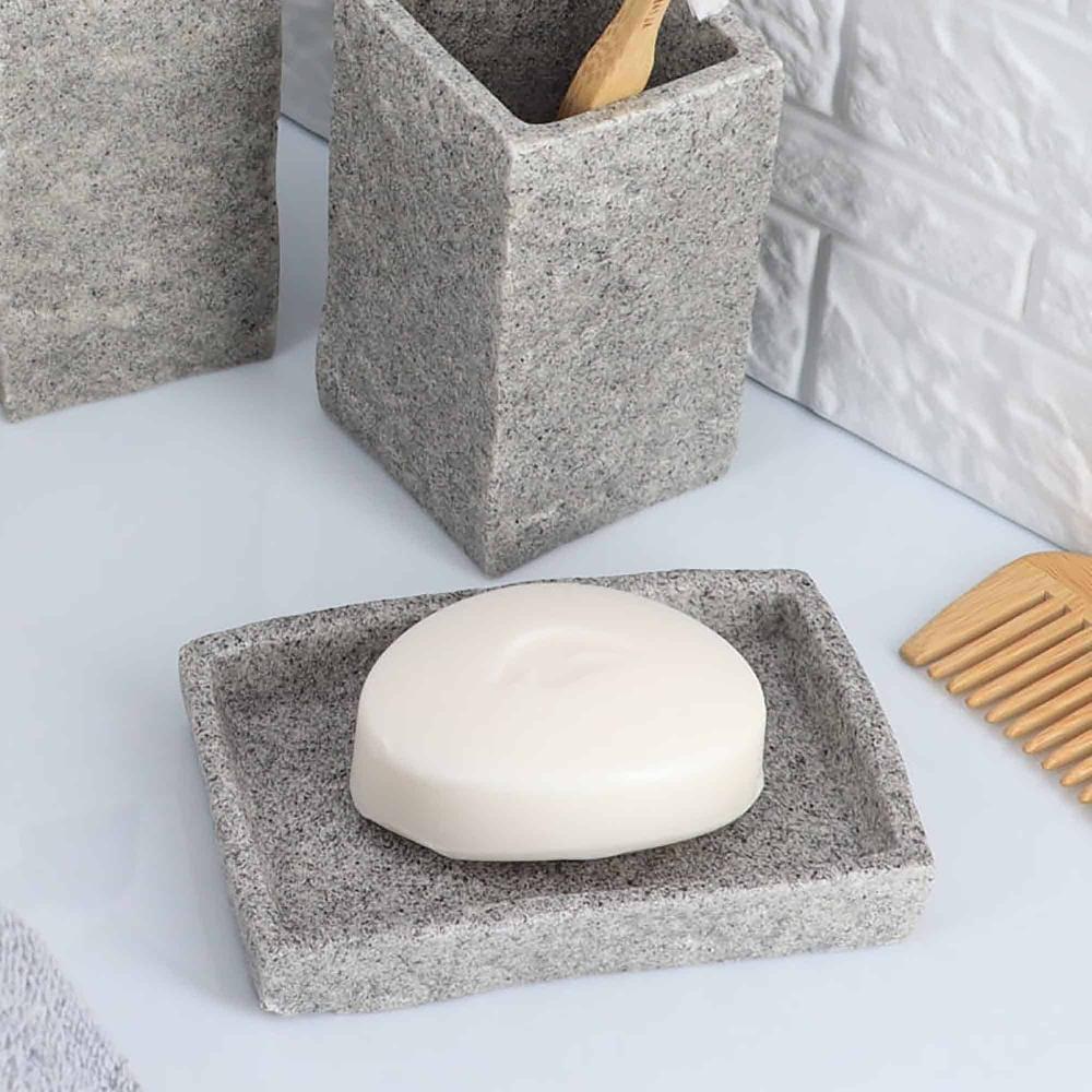 evideco Gray Stone Effect Soap Dish Holder Cup Dispenser Tray Bathroom Accessories Soap Dishes