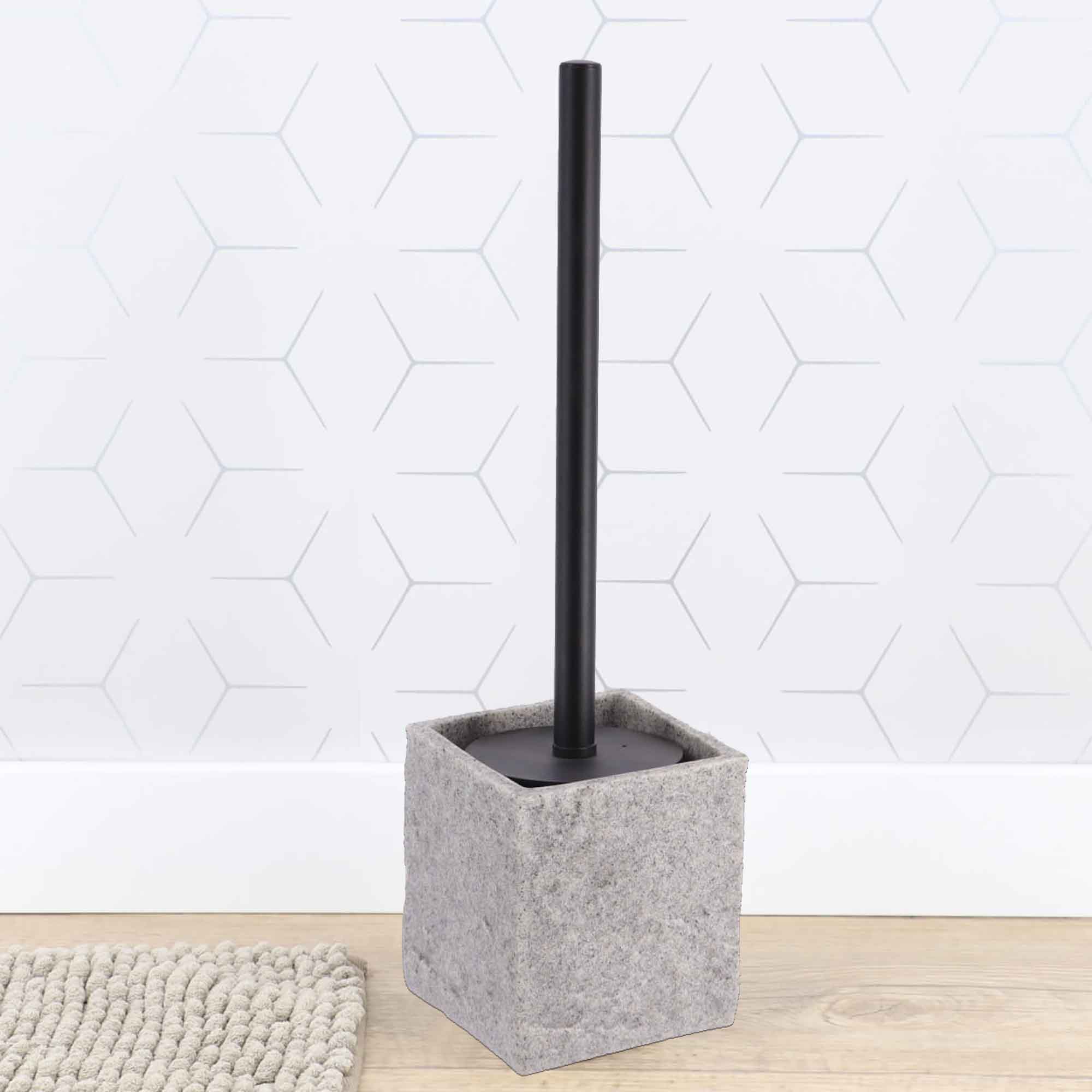 Evideco Gray Stone Effect Square Toilet Brush And Holder Set Toilet Seats & Accessories Toilet Brushes
