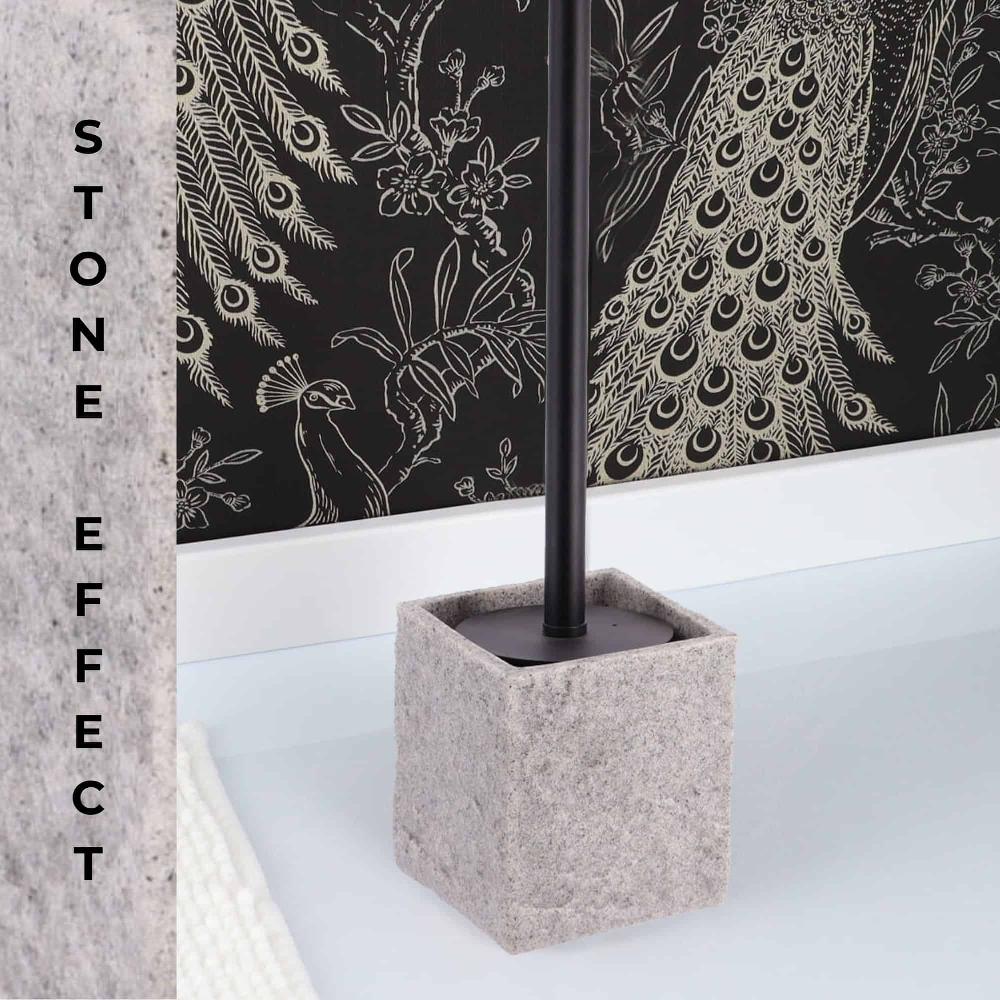 Evideco Gray Stone Effect Square Toilet Brush And Holder Set Toilet Seats & Accessories Toilet Brushes