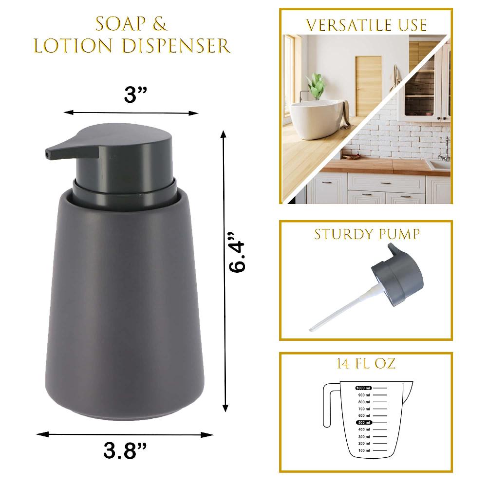 Evideco Gray Stoneware Soap Dispenser 14 Oz – Modern Flair For A Chic Bathroom Bathroom Accessories Soap & Lotion Dispensers