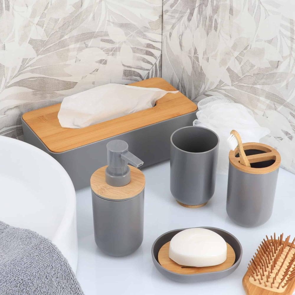 Evideco Gray Tissue Box Cover Padang With Bamboo Top – Elegant Design For Home And Office – Enhance Décor And Organization Bathroom Accessories Cosmetic & Vanity Organizers