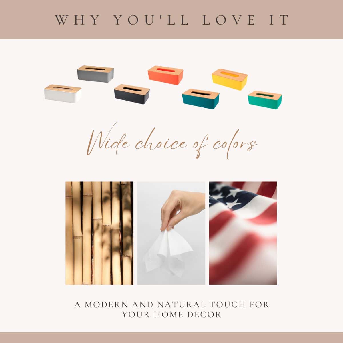 Evideco Gray Tissue Box Cover Padang With Bamboo Top – Elegant Design For Home And Office – Enhance Décor And Organization Bathroom Accessories Cosmetic & Vanity Organizers