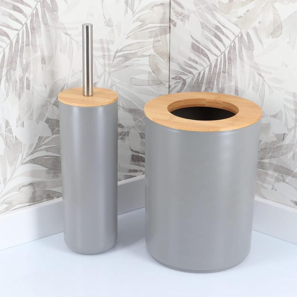 Evideco Gray Toilet Brush And Holder Set Padang With Bamboo Top – Stylish Bathroom Cleaning Solution For Modern Homes Toilet Seats & Accessories Toilet Brushes