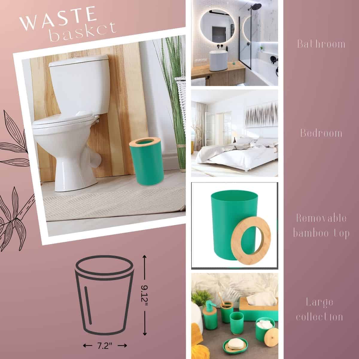 Evideco Green Bathroom Trash Can Padang Bamboo Top 1.3 Gal – Stylish And Sustainable 5L Waste Solution Toilet Seats & Accessories Toilet Wastebaskets Design & Solid