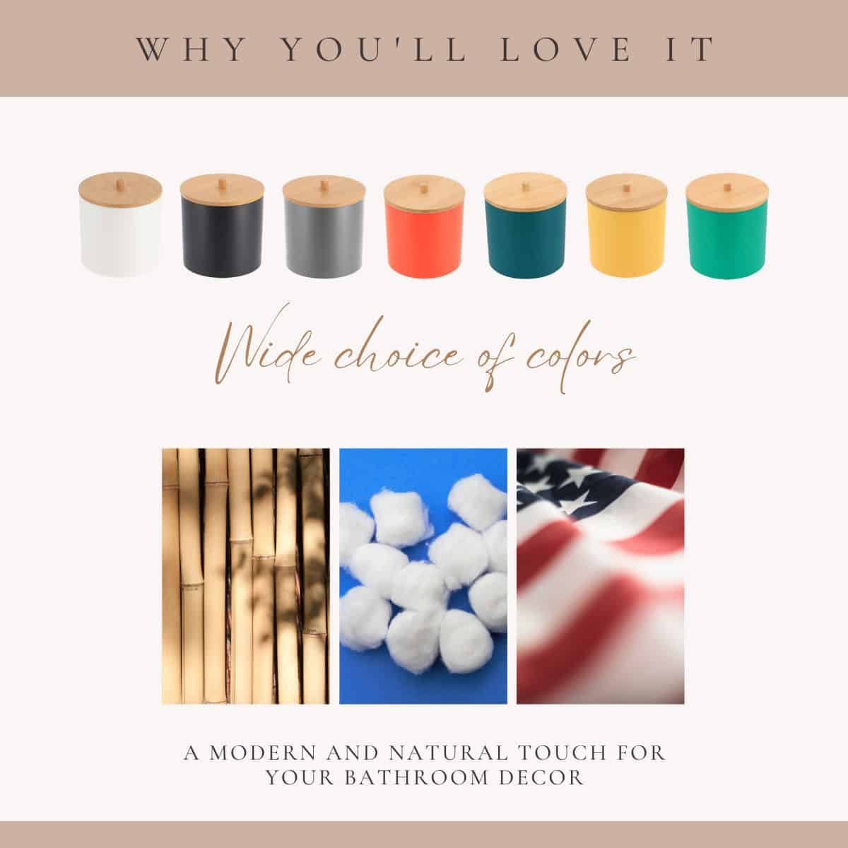 Evideco Green Cotton Pad And Q-Tip Holder Padang With Bamboo Top – Organize In Style Bathroom Vanity Organizer Bathroom Accessories Cosmetic & Vanity Organizers