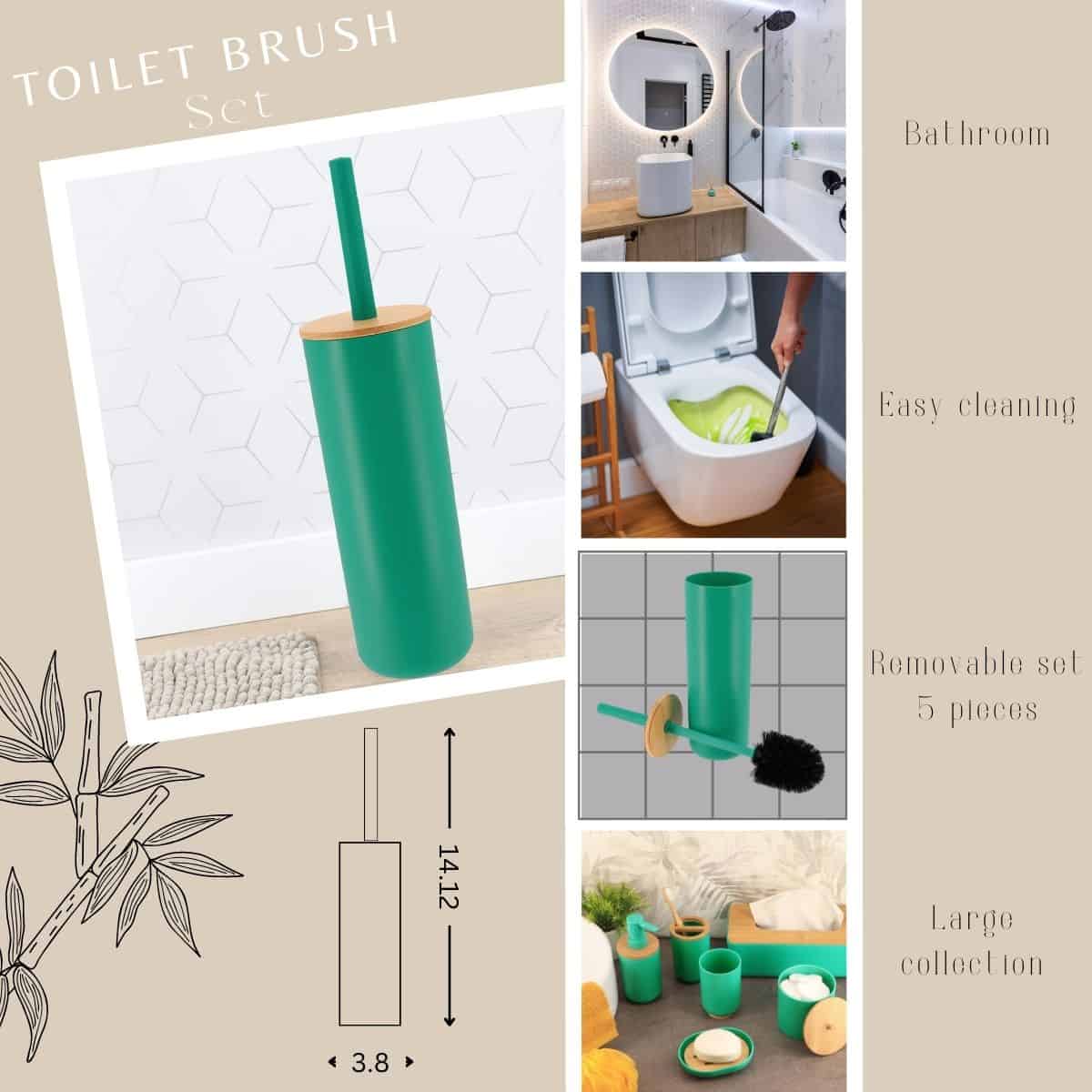 Evideco Green Toilet Brush And Holder Set Padang With Bamboo Top – Stylish Bathroom Cleaning Solution For Modern Homes Toilet Seats & Accessories Toilet Brushes