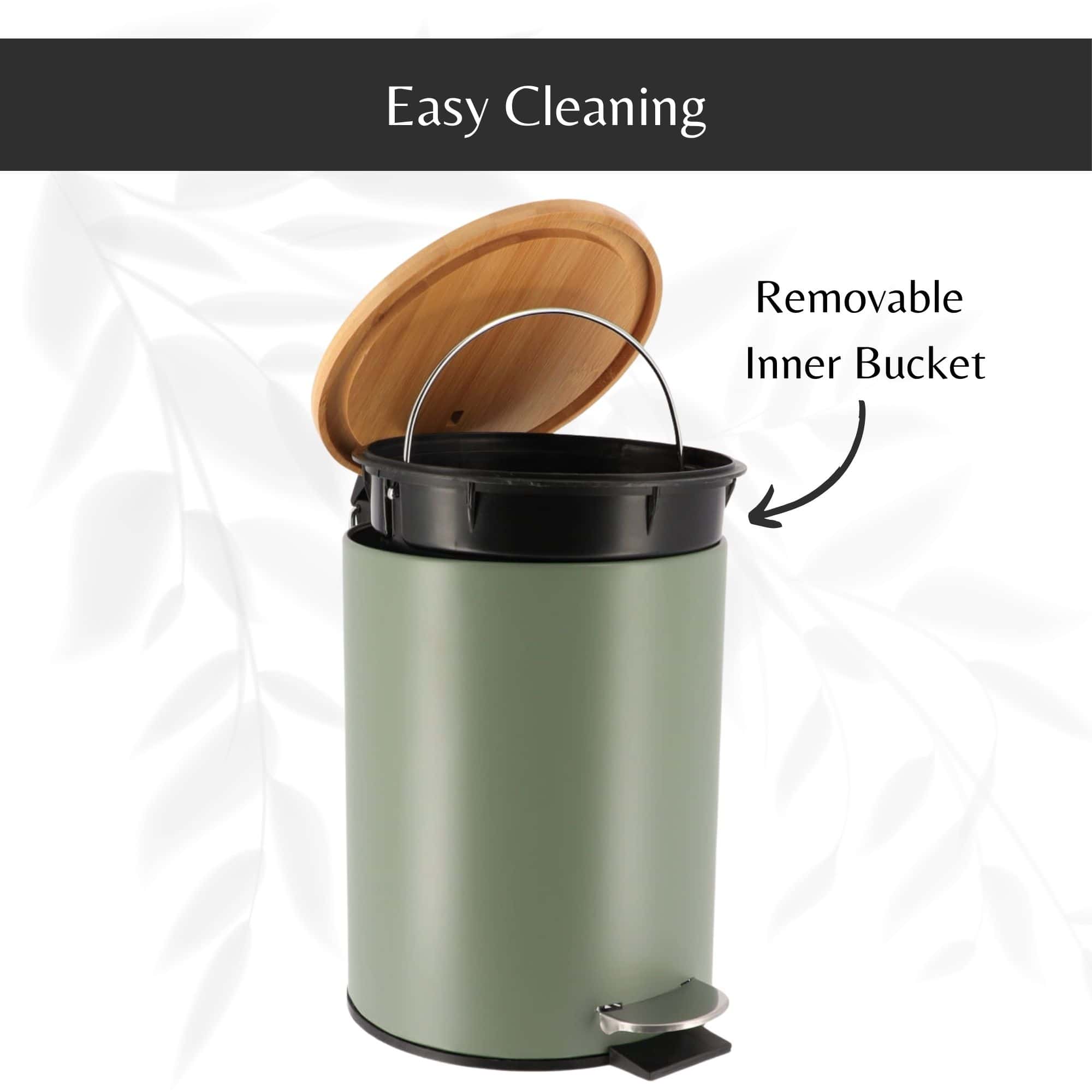 Evideco Green Trash Can With Bamboo Lid And Pedal 2.5L Capacity Toilet Seats & Accessories Toilet Wastebaskets Design & Solid