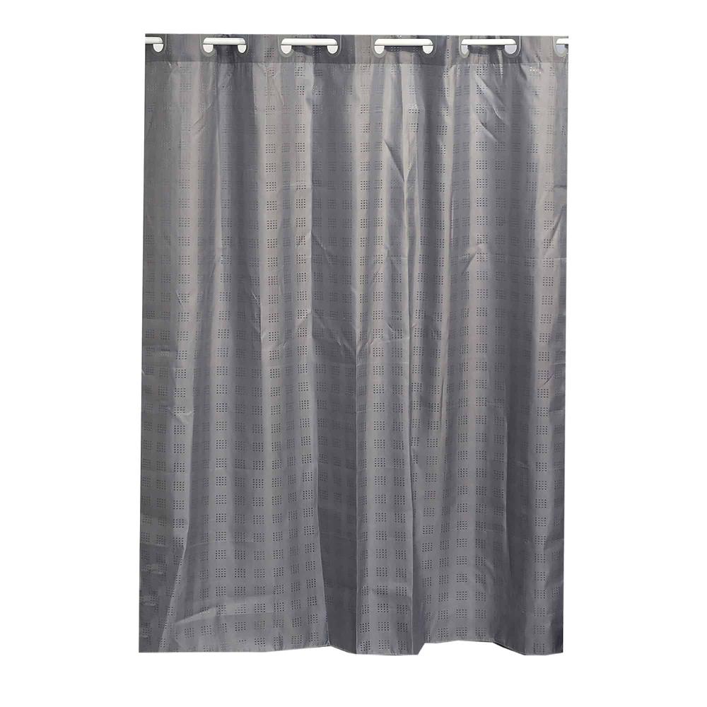 Evideco Grey Extra Long Shower Curtain Polyester Hook Less Cubic 79″L X 71″W Shower Accessories Shower Curtains