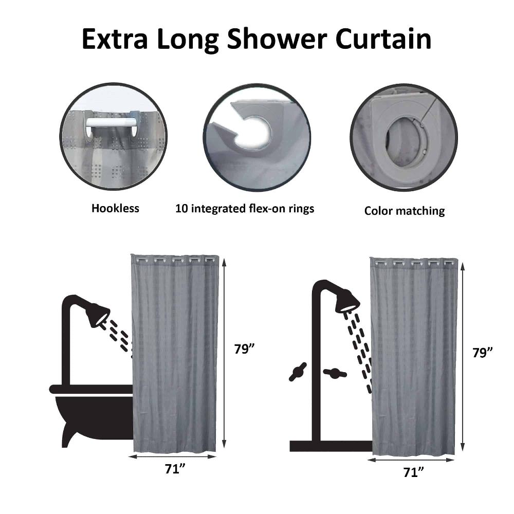 evideco Grey Extra Long Shower Curtain Polyester Hook Less Cubic 79″L x 71″W Shower Accessories Shower Curtains