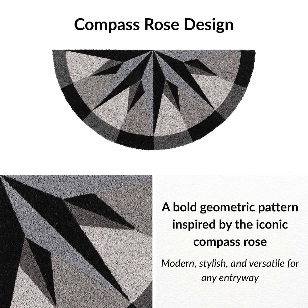 Evideco Half-Circle Coir Doormat With Bold Compass Rose Design – 30×15 Inch Welcome Mat Home Accessories Door Mats Sheltered Door