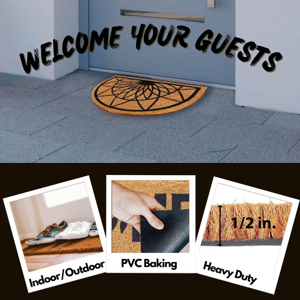 Evideco Half Round Coir And PVC Door Mat 24″ X 16″ – Modern Diamond Rosace Geometric Design For A Stylish Entryway Home Accessories Door Mats