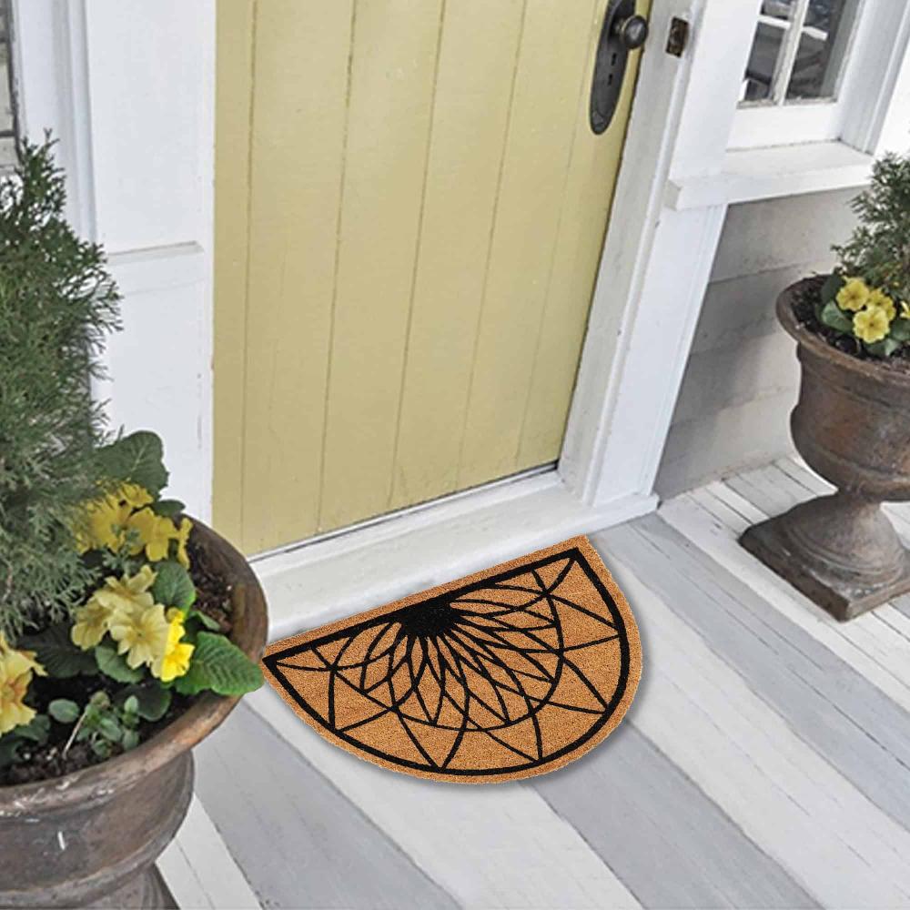 Evideco Half Round Coir And PVC Door Mat 24″ X 16″ – Modern Diamond Rosace Geometric Design For A Stylish Entryway Home Accessories Door Mats
