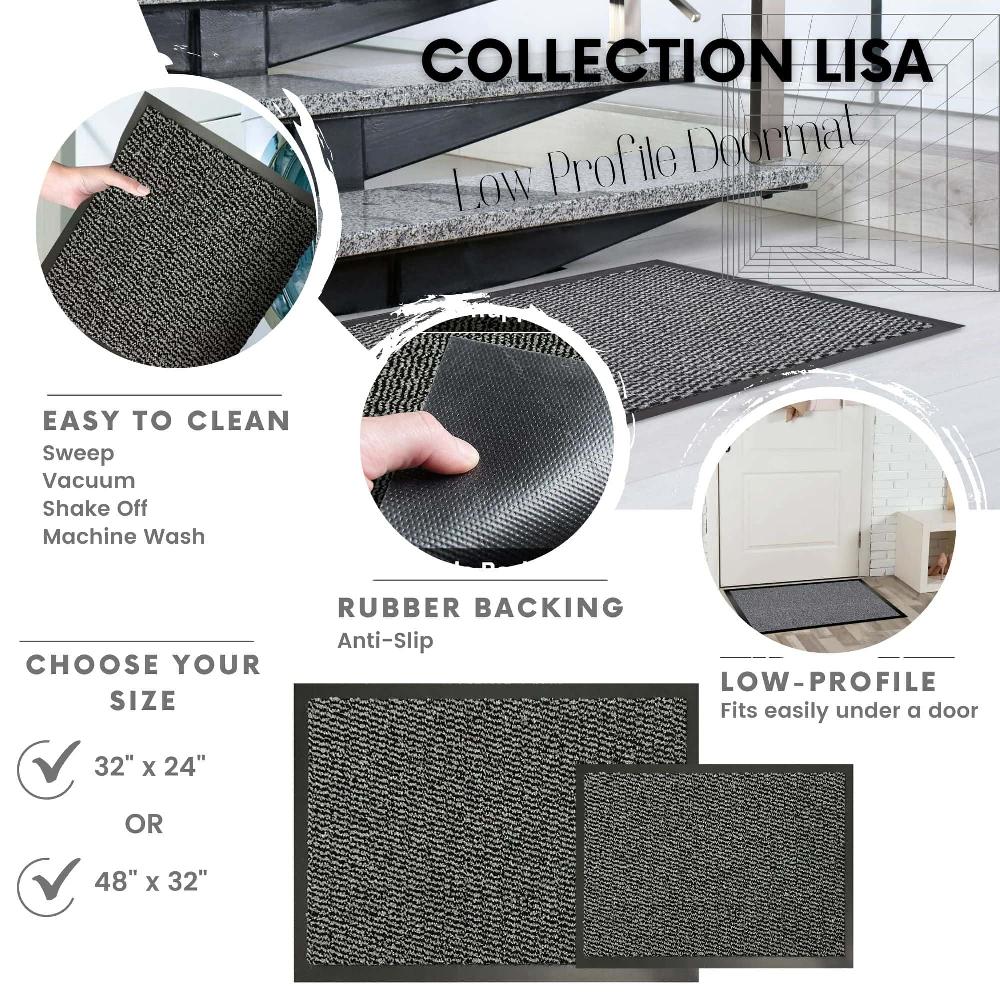 Evideco Heavy-Duty Gray Door Mat With Non-Slip Backing – 32″ X 24″ Low-Profile For Doorways Dirt Trapper Home Accessories Door Mats Indoor