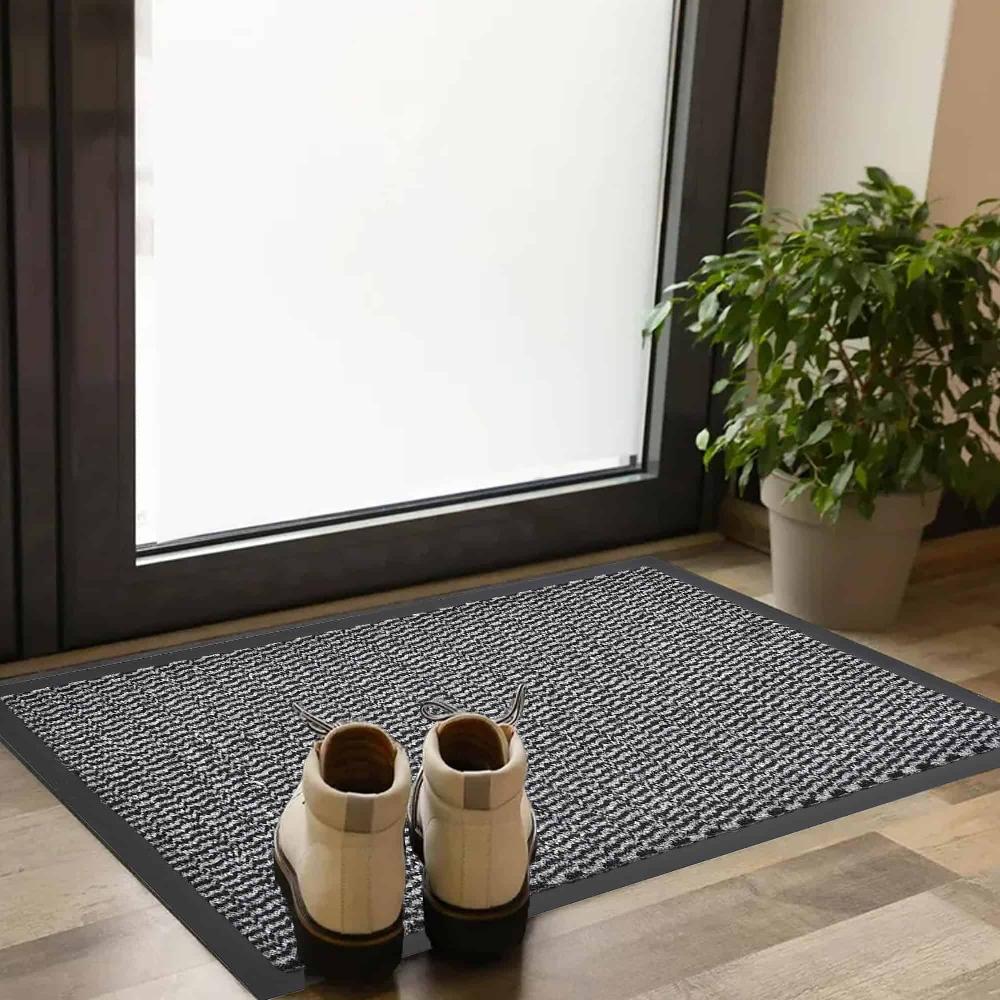 evideco Heavy-Duty Gray Door Mat with Non-Slip Backing – 32″ x 24″ Low-Profile for Doorways Dirt Trapper Home Accessories Door Mats Indoor