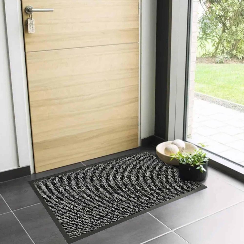 evideco Heavy-Duty Gray Rubber Door Mat – 48″ x 32″ Non-Slip Backing Low-Profile Indoor/Outdoor Use Home Accessories Door Mats Indoor