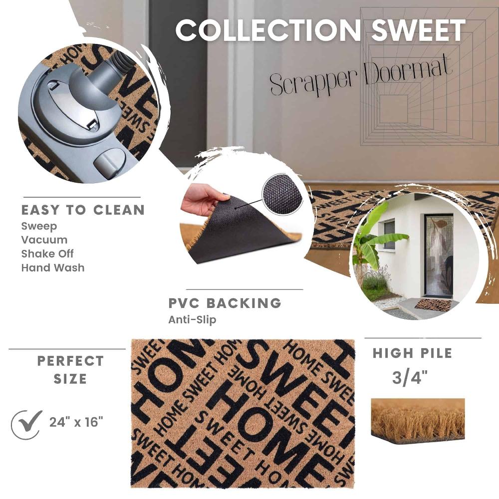 Evideco Home Sweet Home Coir Doormat 24×16 – Durable Entryway Mat For Indoor/Outdoor Use Home Accessories Door Mats Sheltered Door