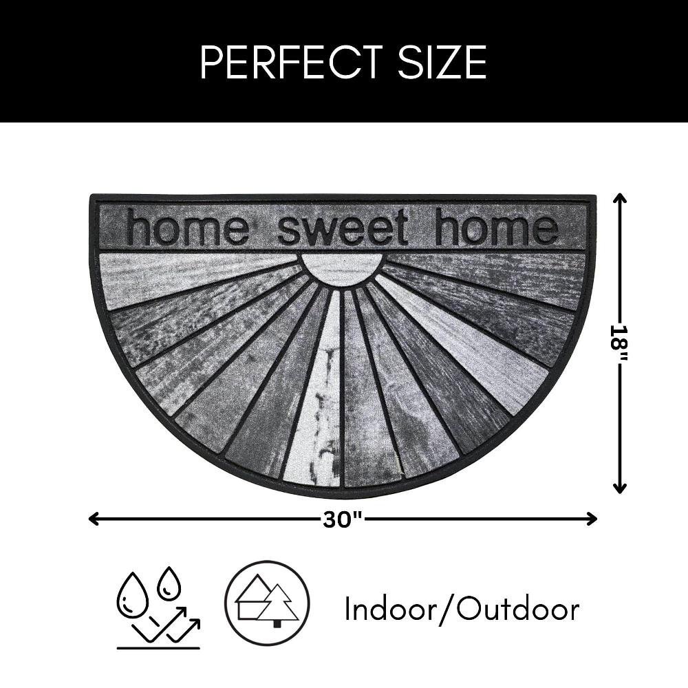 Evideco Home Sweet Home Half Round Door Mat – 30×18 Inch Rubber Outdoor Doormat – Gray Home Accessories Door Mats Outdoor