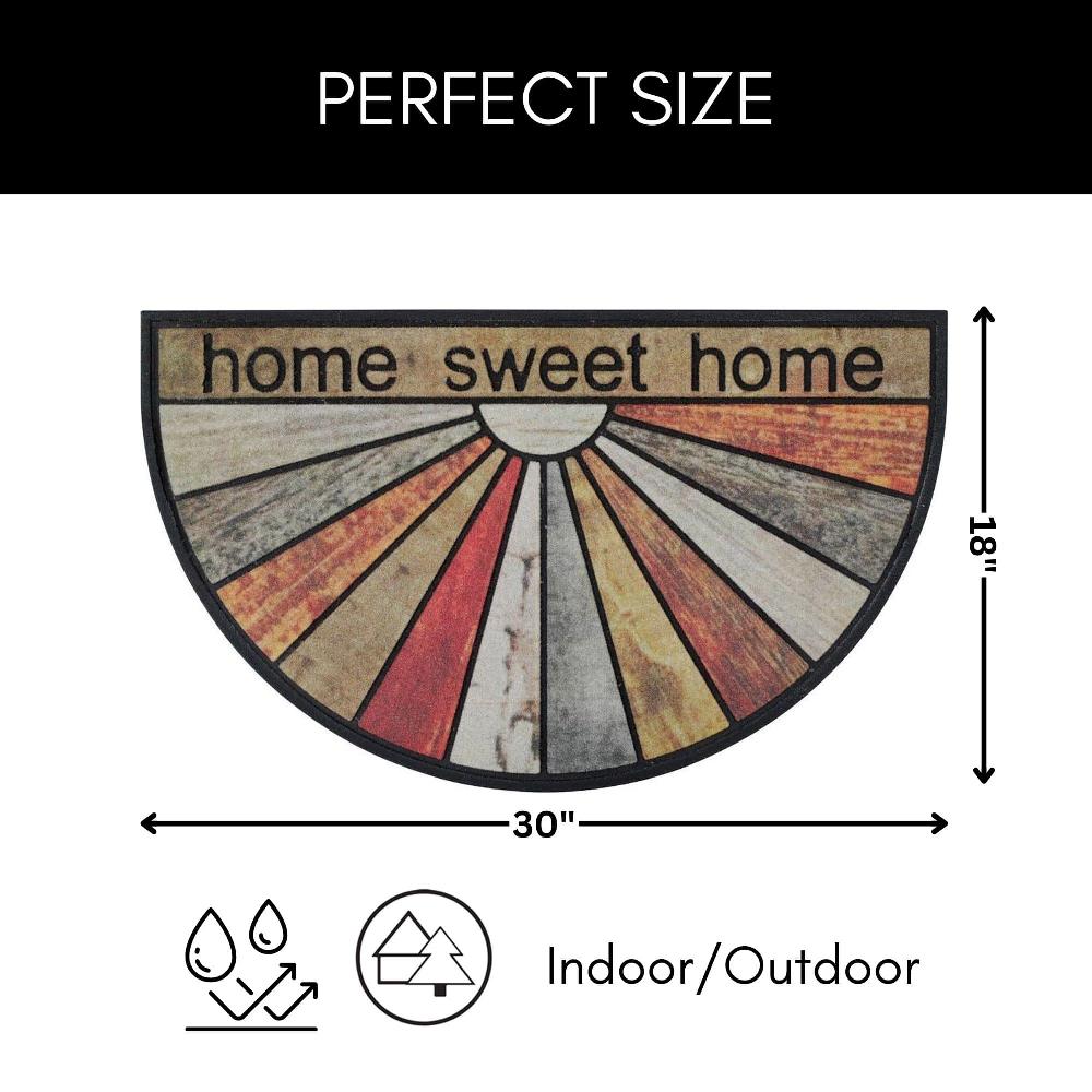 Evideco Home Sweet Home Half Round Door Mat – 30×18 Inch Rubber Outdoor Doormat – Multicolor Home Accessories Door Mats Outdoor