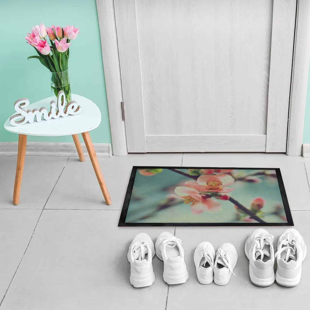 Evideco Indoor Printed Door Mat Flower PVC Polyester Rug 24×16 Pink Home Accessories Door Mats Indoor