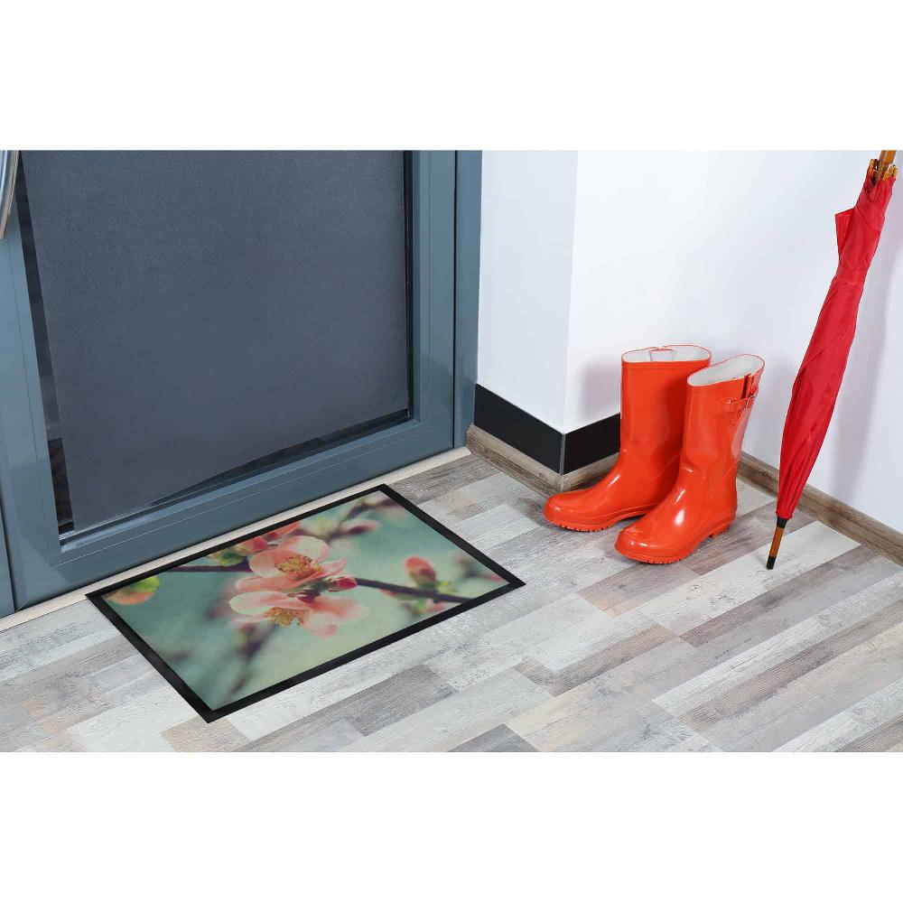 Evideco Indoor Printed Door Mat Flower PVC Polyester Rug 24×16 Pink Home Accessories Door Mats Indoor