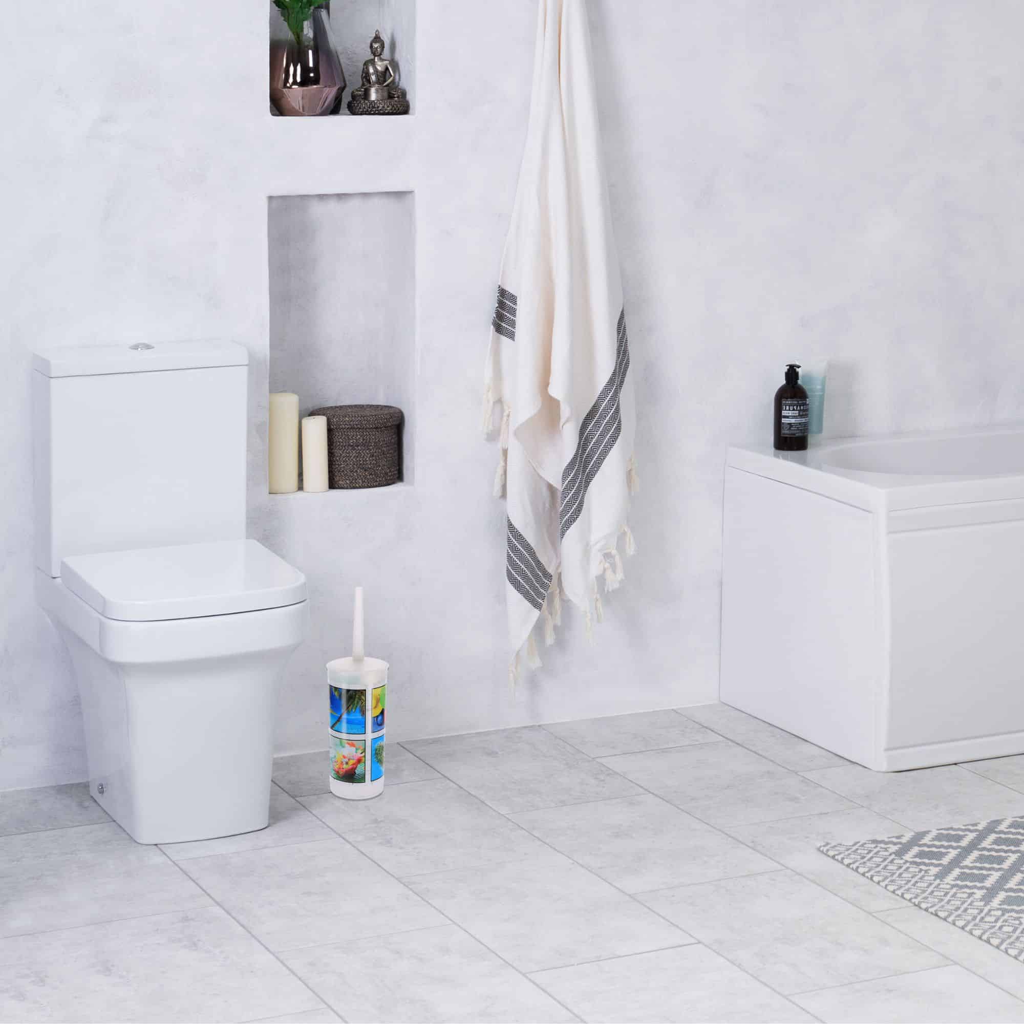 Evideco Island Bathroom Accessory Set – Decorative Plastic Waste Basket And Toilet Brush Bathroom Accessories Bath Coordinate Sets