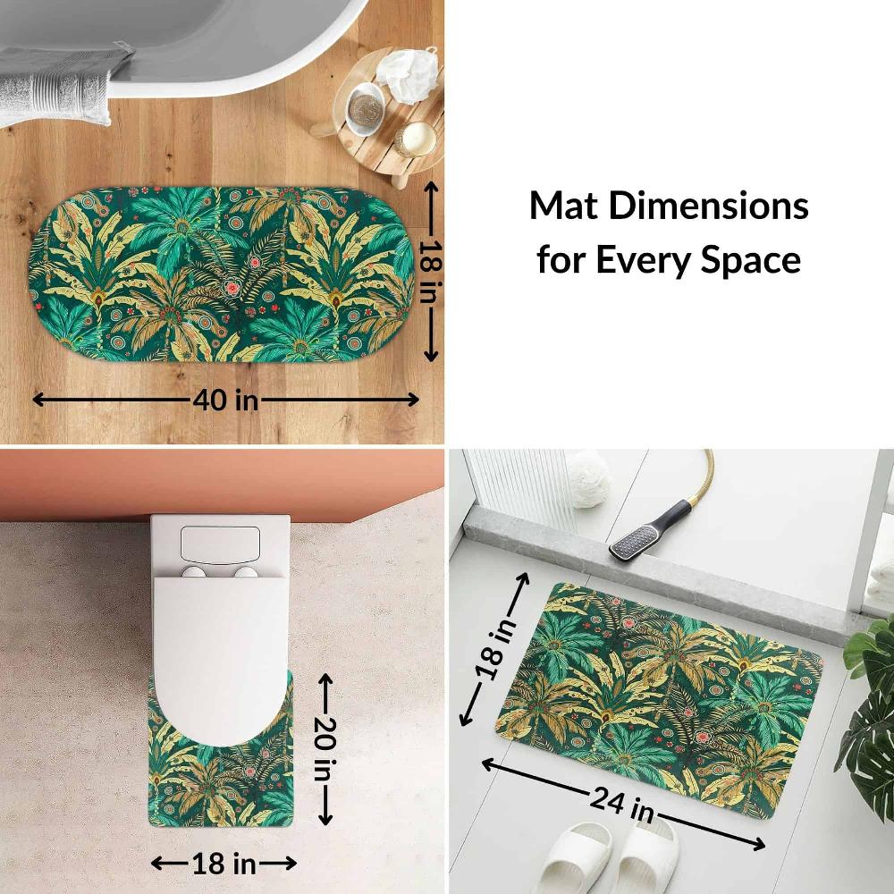 Evideco Jungle Bloom 3-Piece Bath Mat Set – Includes Standard Runner And Contour Bathroom Mats & Rugs Bath Rugs
