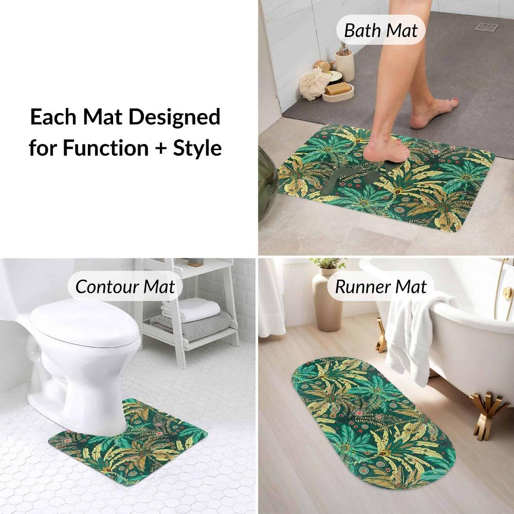 Evideco Jungle Bloom 3-Piece Bath Mat Set – Includes Standard Runner And Contour Bathroom Mats & Rugs Bath Rugs