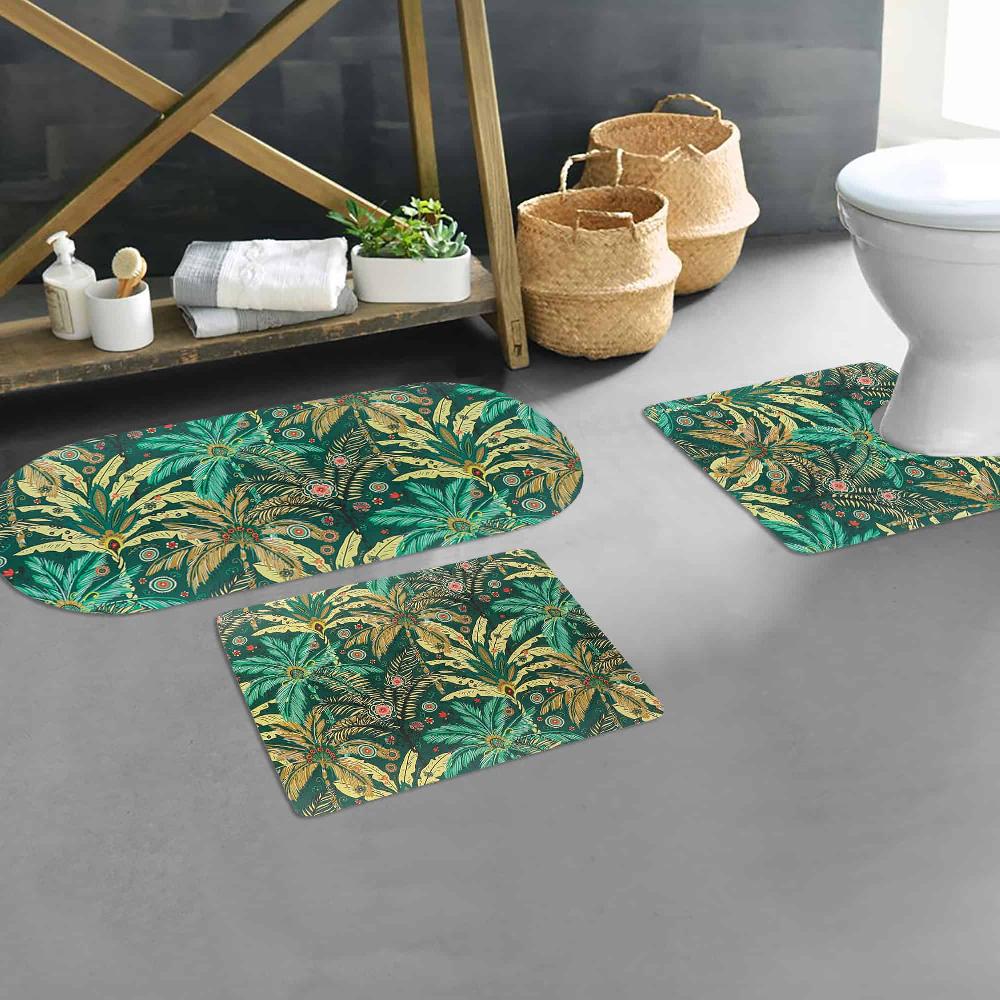 evideco Jungle Bloom 3-Piece Bath Mat Set – Includes Standard Runner and Contour Bathroom Mats & Rugs Bath Rugs