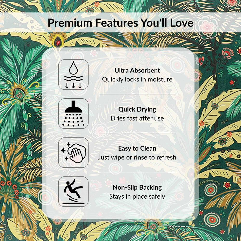 Evideco Jungle Bloom Bath Mat 24×18 – Ultra Absorbent Quick Dry Rug With Anti-Slip Rubber Backing Bathroom Mats & Rugs Bath Rugs