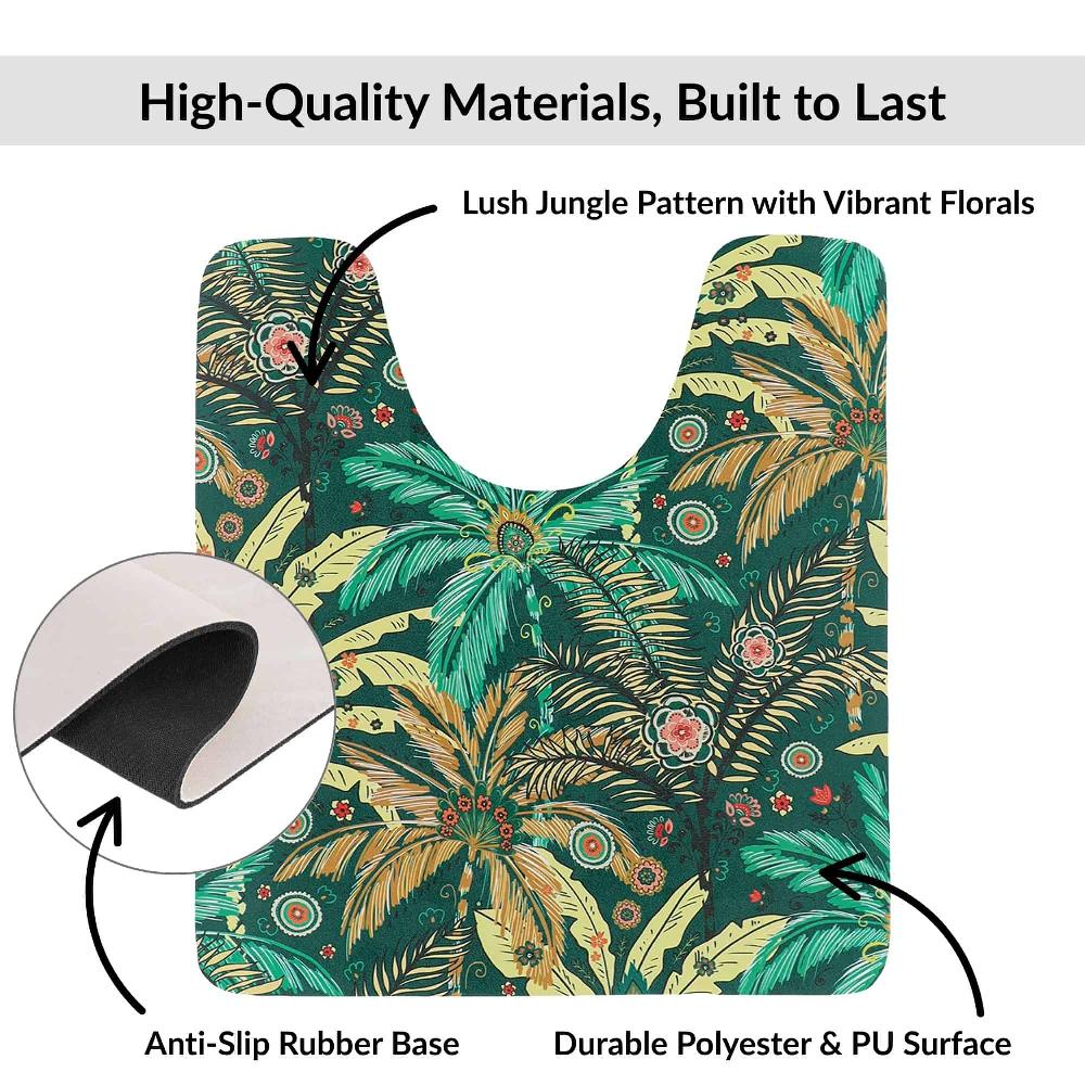 Evideco Jungle Bloom Contour Bath Mat 20×18 – Ultra Absorbent Quick Dry Rug With Anti-Slip Rubber Backing Bathroom Mats & Rugs Toilet Contour Rugs