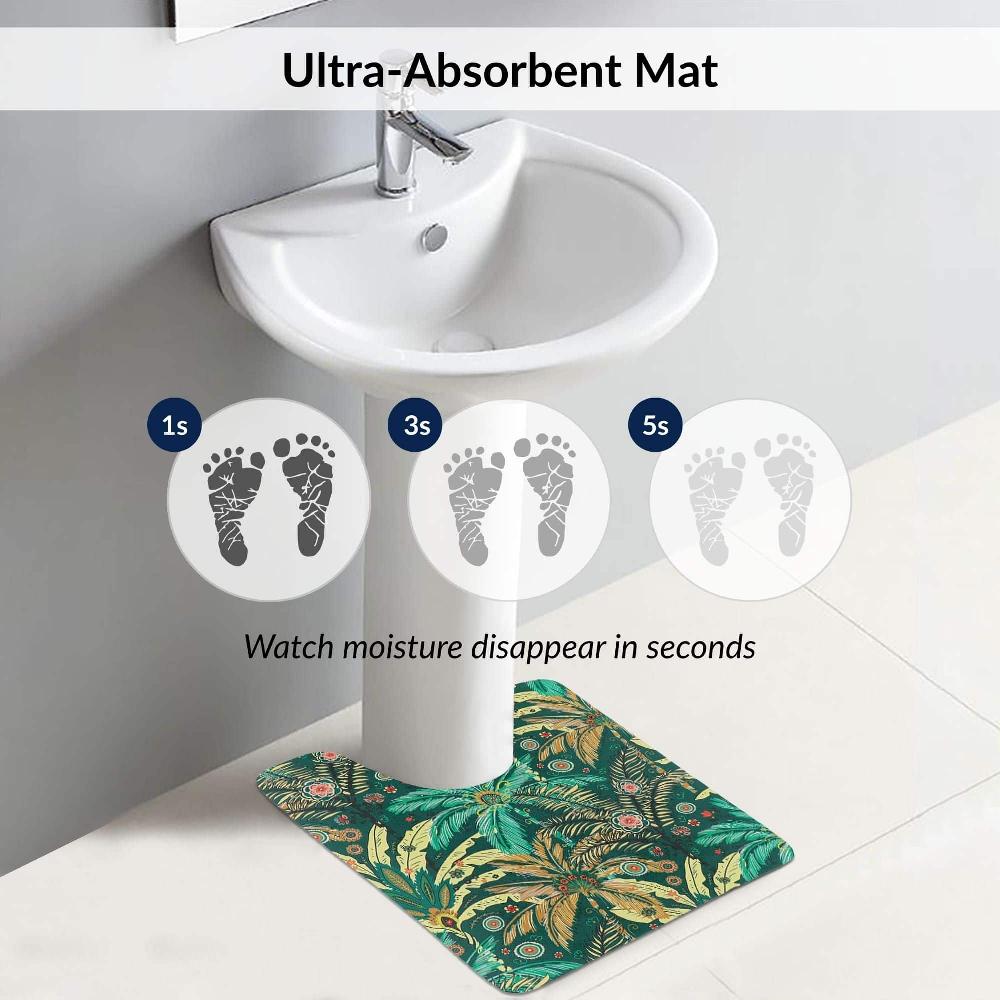 Evideco Jungle Bloom Contour Bath Mat 20×18 – Ultra Absorbent Quick Dry Rug With Anti-Slip Rubber Backing Bathroom Mats & Rugs Toilet Contour Rugs