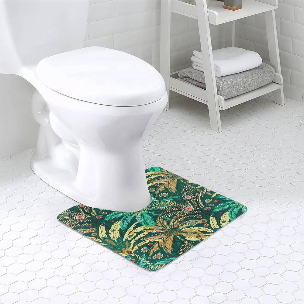 evideco Jungle Bloom Contour Bath Mat 20×18 – Ultra Absorbent Quick Dry Rug with Anti-Slip Rubber Backing Bathroom Mats & Rugs Toilet Contour Rugs