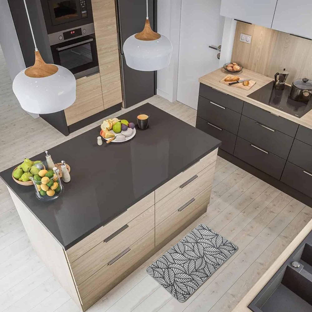 evideco Jungle Printed Kitchen Mat 32″ x 20″ – Gray Leaves Design – Stylish & Durable – Ideal for Homeowners & Renters – Non Slip & Comfort Floor Mat Home Accessories Kitchen Mats