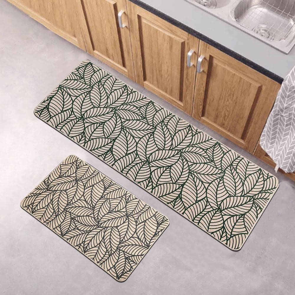Evideco Jungle Printed Kitchen Runner Mat 47″ X 20″ – Beige Leaves Design – Stylish & Durable – Ideal For Homeowners & Renters – Non Slip & Comfort Floor Mat Home Accessories Kitchen Mats