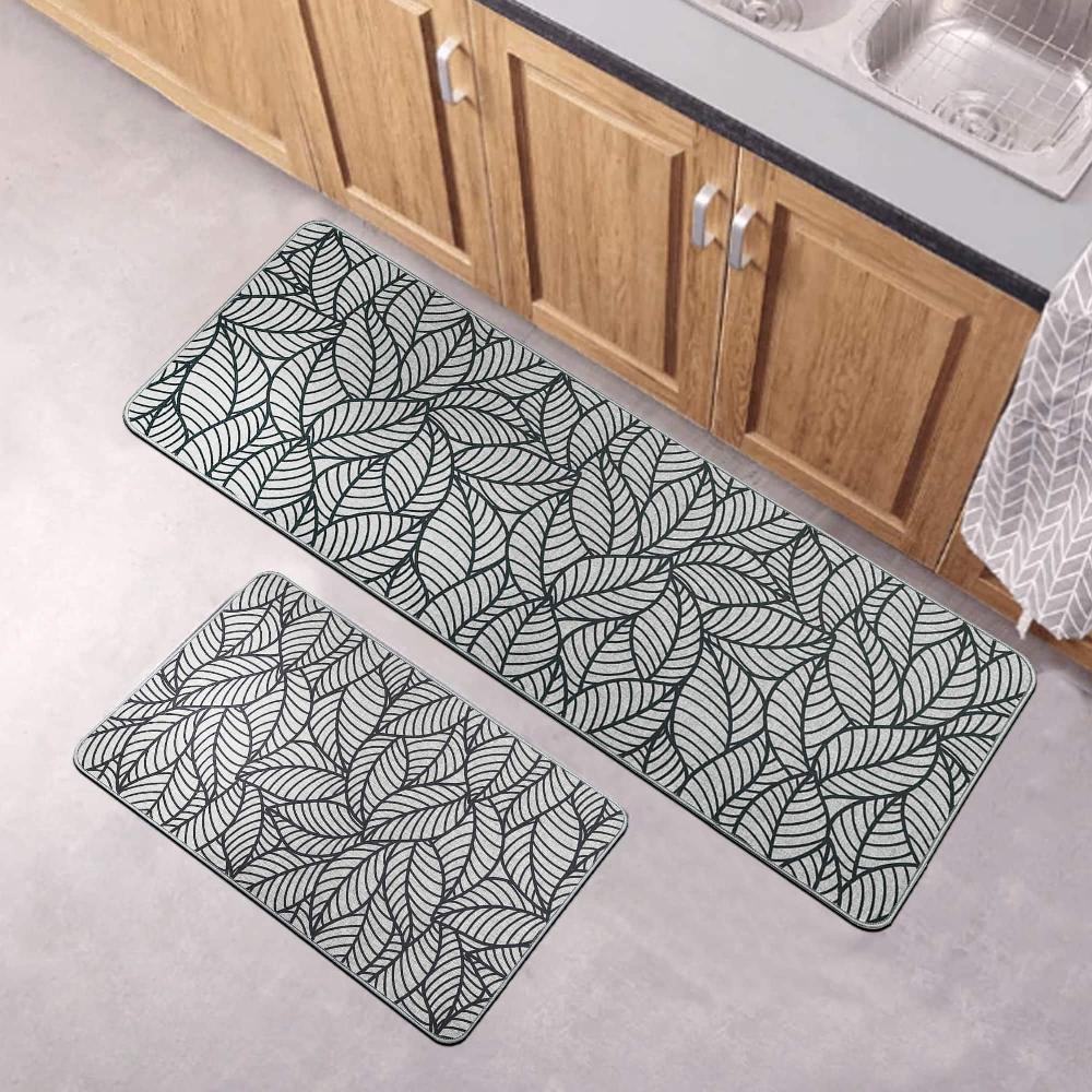 Evideco Jungle Printed Kitchen Runner Mat 47″ X 20″ – Gray Leaves Design – Stylish & Durable – Ideal For Homeowners & Renters – Non Slip & Comfort Floor Mat Home Accessories Kitchen Mats