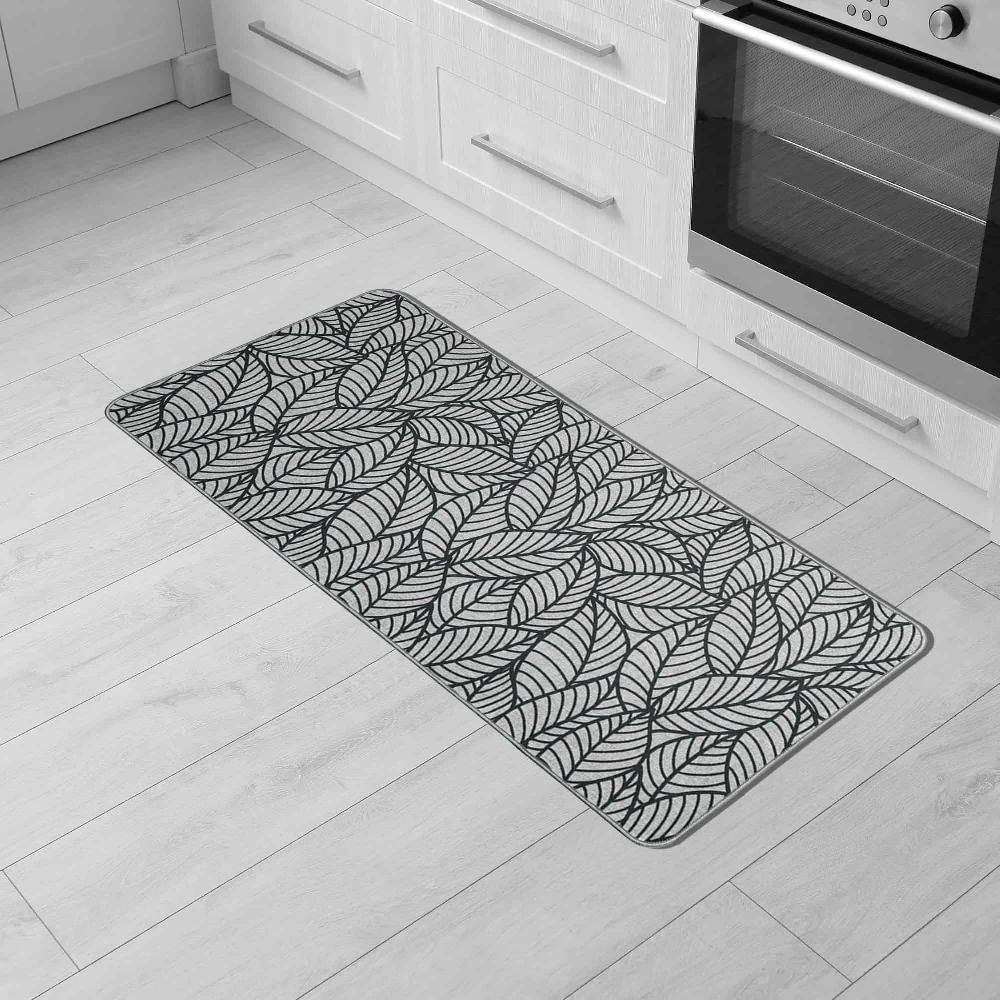 Evideco Jungle Printed Kitchen Runner Mat 47″ X 20″ – Gray Leaves Design – Stylish & Durable – Ideal For Homeowners & Renters – Non Slip & Comfort Floor Mat Home Accessories Kitchen Mats