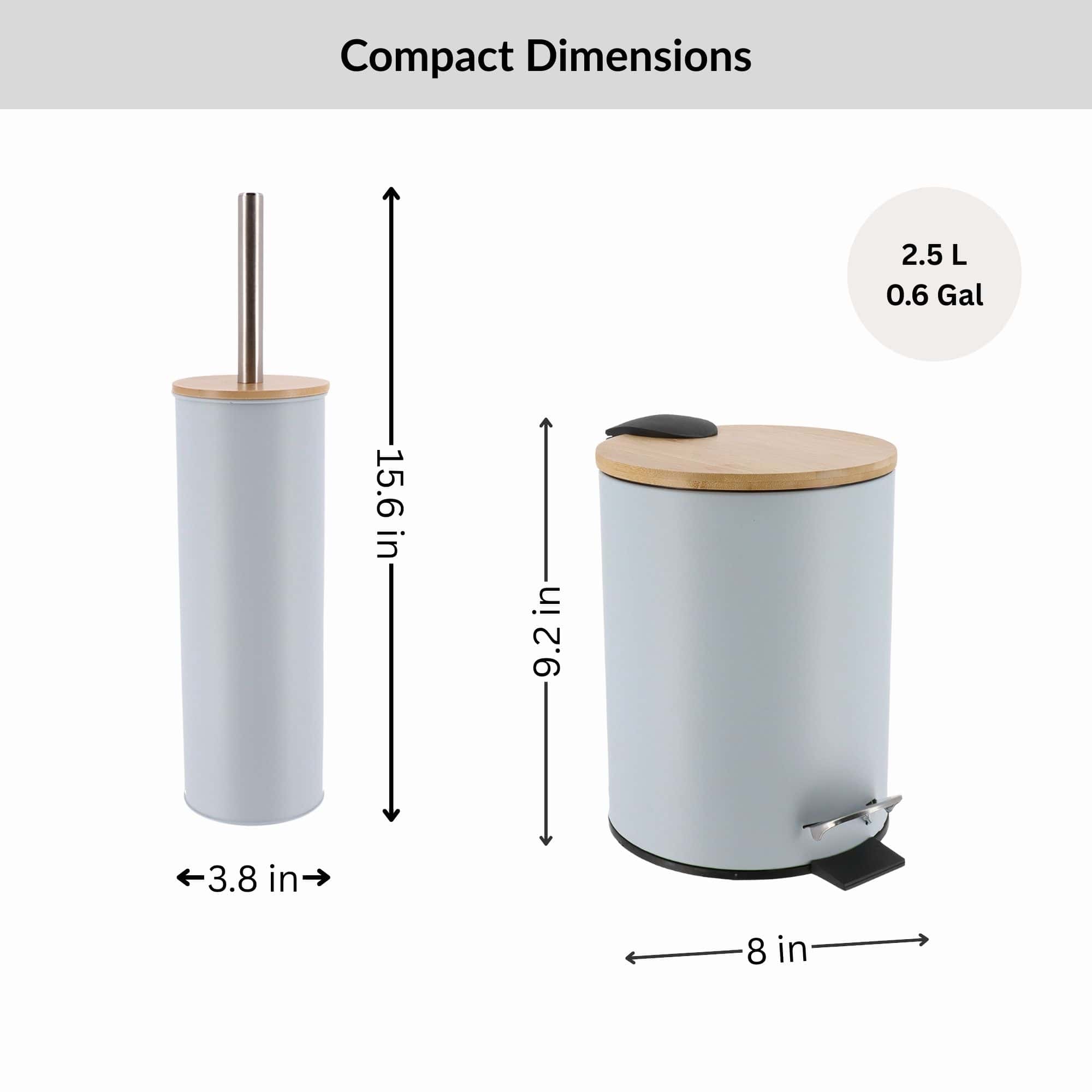 Evideco Light Blue Bathroom Set With Bamboo Lid – Matte Metal Trash Can And Toilet Brush Bathroom Accessories Bath Coordinate Sets