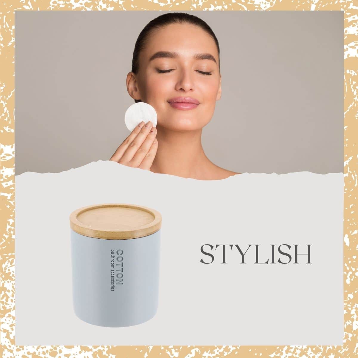 Evideco Light Blue Cotton Pad Holder – Polyresin Bathroom Storage Container With Bamboo Lid Bathroom Accessories Cosmetic & Vanity Organizers