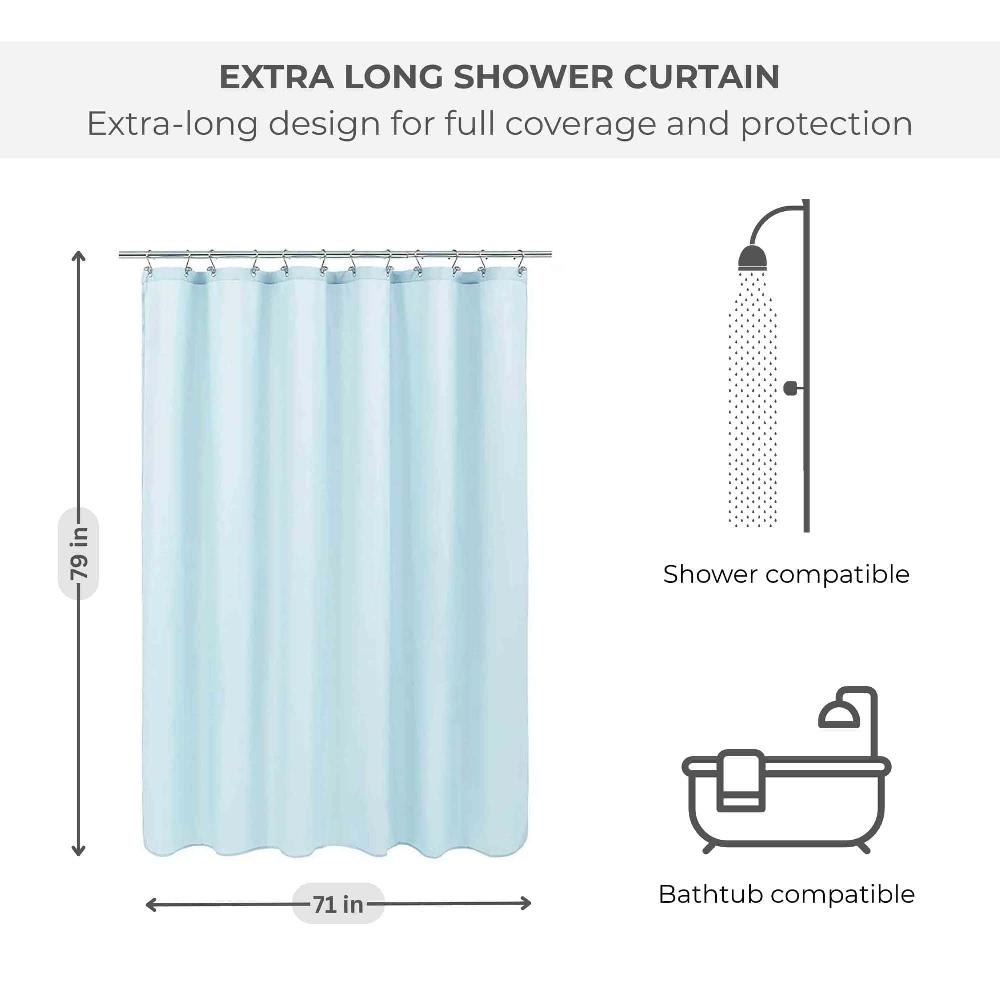 Evideco Light Blue Extra Long Waterproof Shower Curtain Liner 71×79 Inches Shower Accessories Shower Curtains