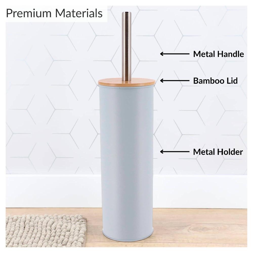 Evideco Light Blue Metal Toilet Brush And Holder Set With Bamboo Lid Toilet Seats & Accessories Toilet Brushes