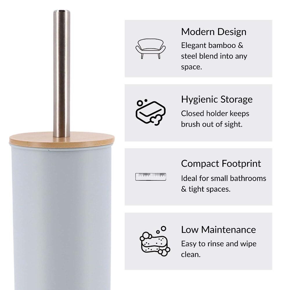 Evideco Light Blue Metal Toilet Brush And Holder Set With Bamboo Lid Toilet Seats & Accessories Toilet Brushes